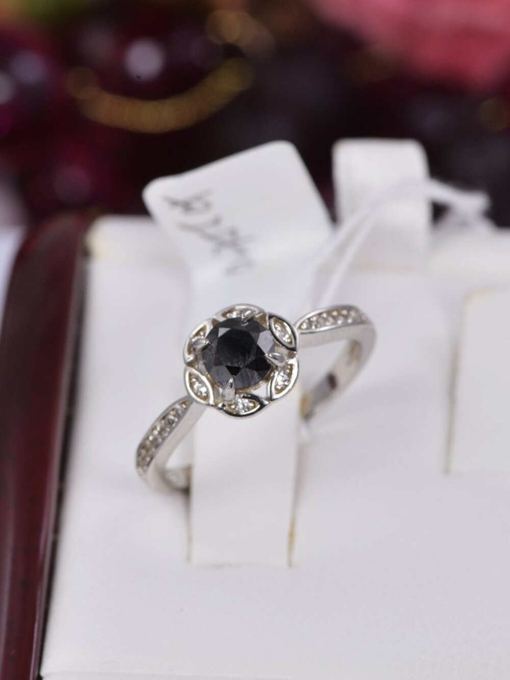 Natural Black Diamond w/ Natural Topaz Ring in 925 Sterling Silver sz 8